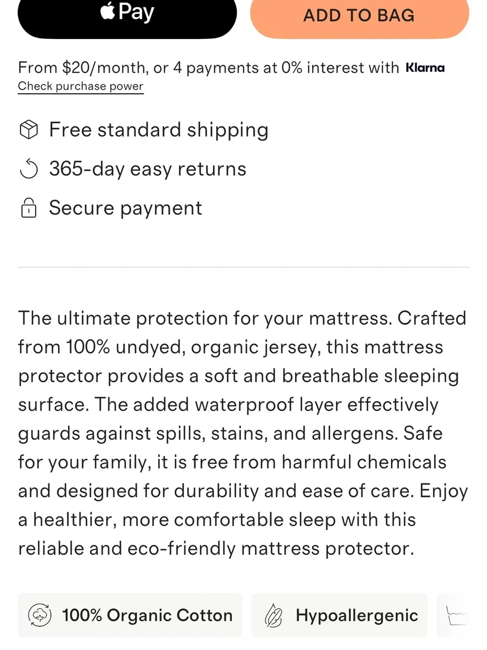 Quince Organic Cotton Twin XL Mattress Protector Cover